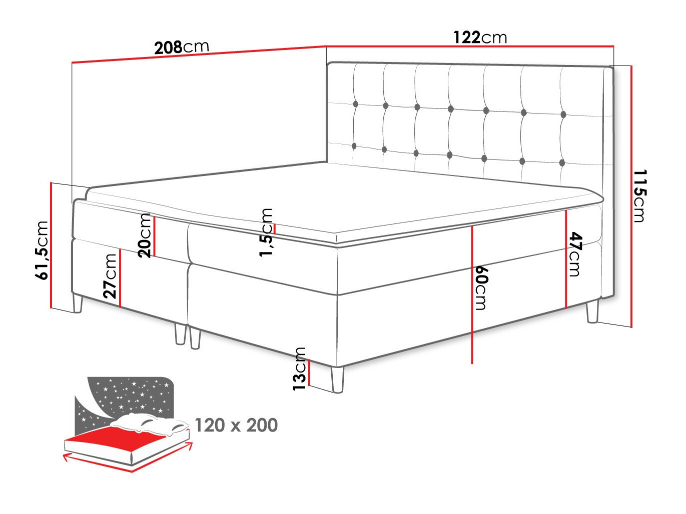 Continental bed Caseus (Magic Velvet 2215)