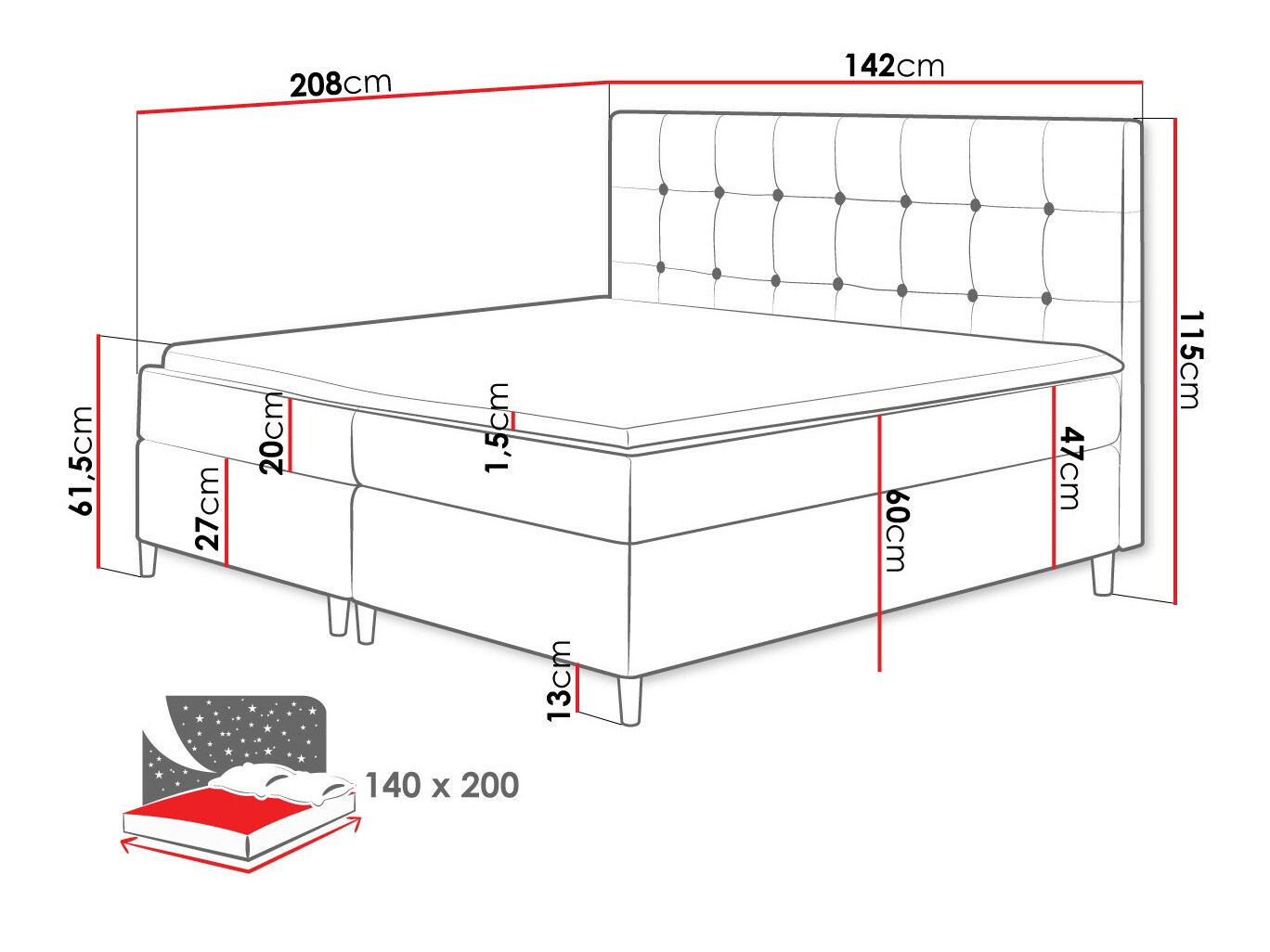 Continental bed Caseus (Magic Velvet 2215)