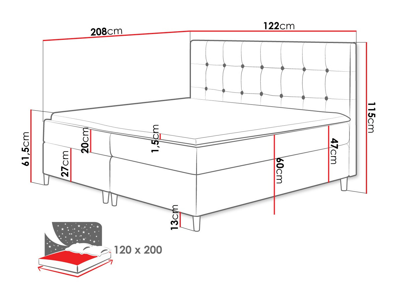 Continental bed Caseus (Magic Velvet 2216)