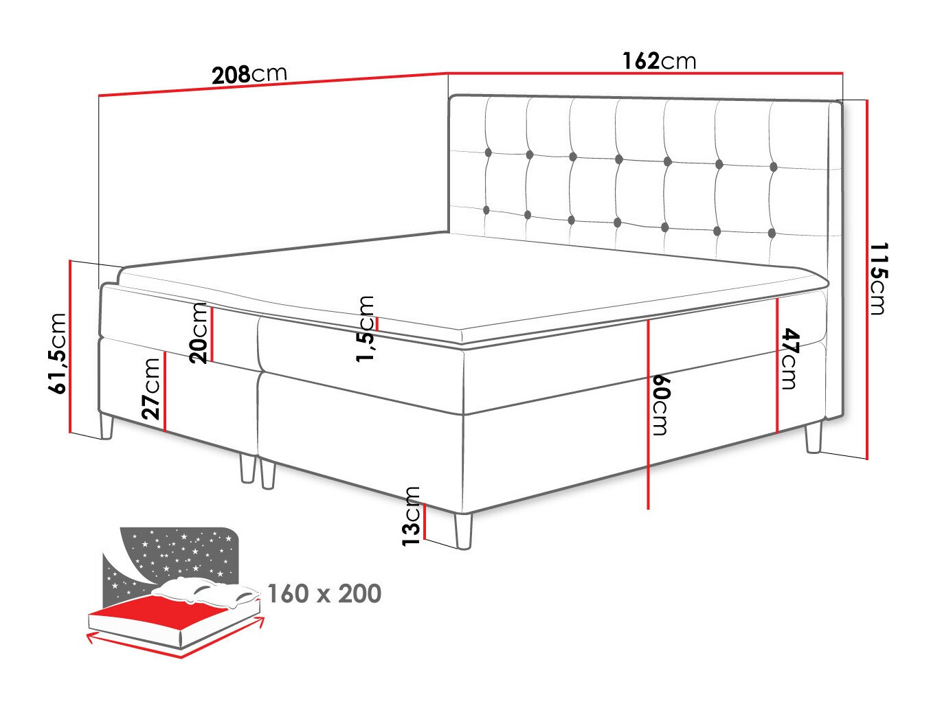 Continental bed Caseus (Magic Velvet 2216)