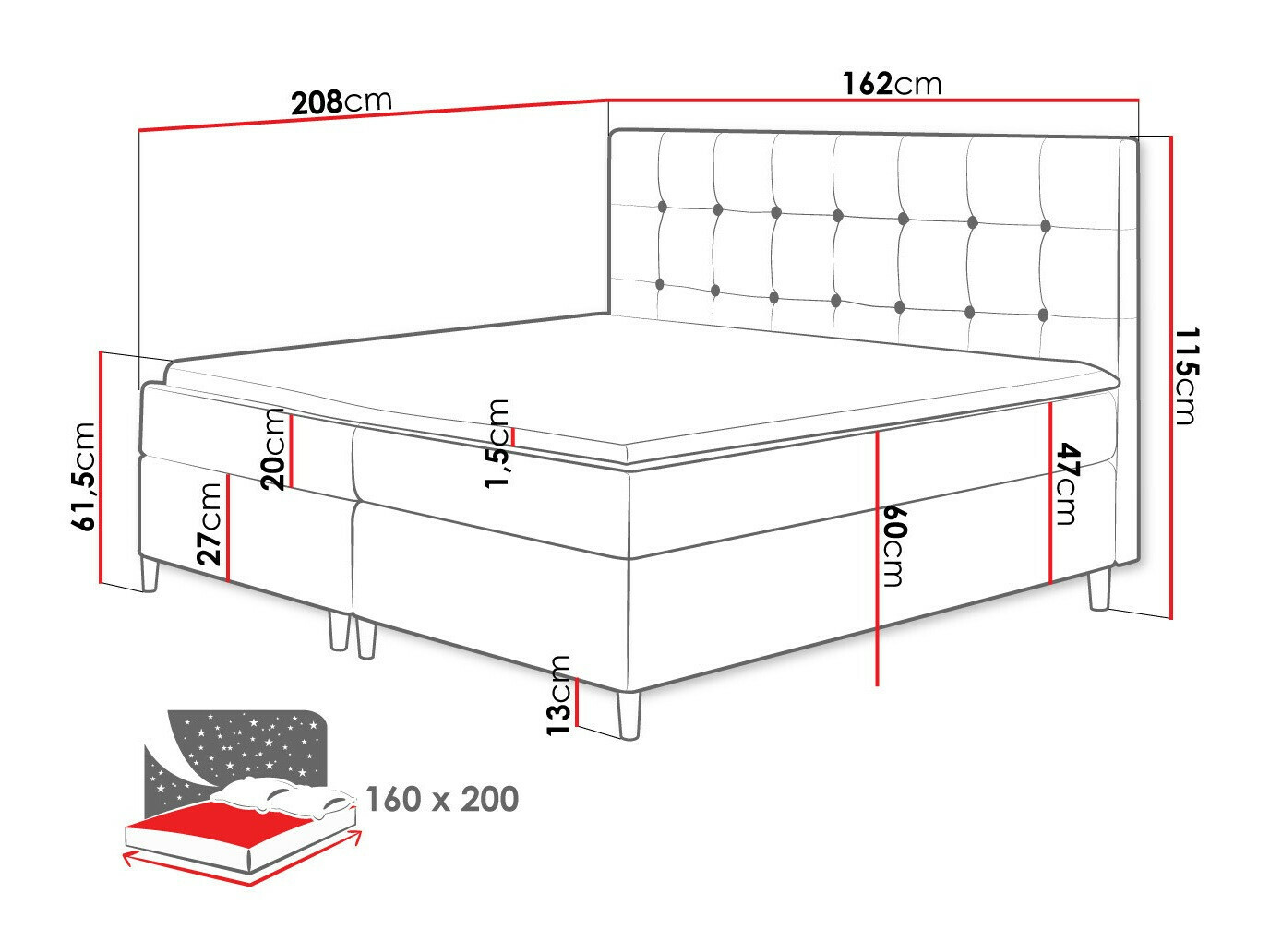 Continental bed Caseus (Magic Velvet 2217)
