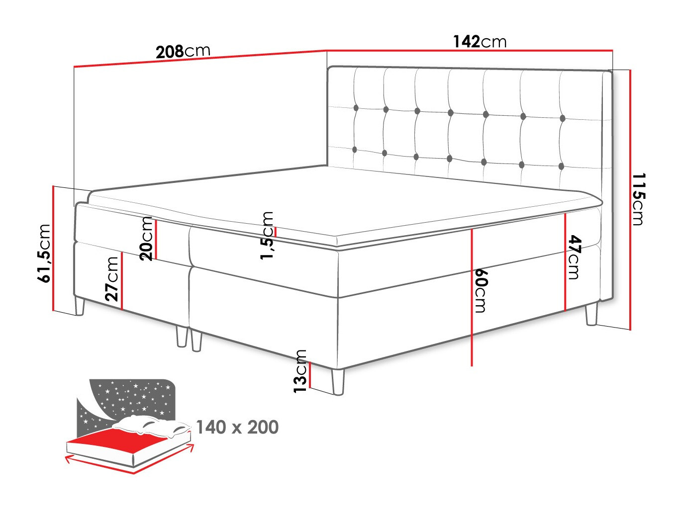 Continental bed Caseus (Magic Velvet 2257)