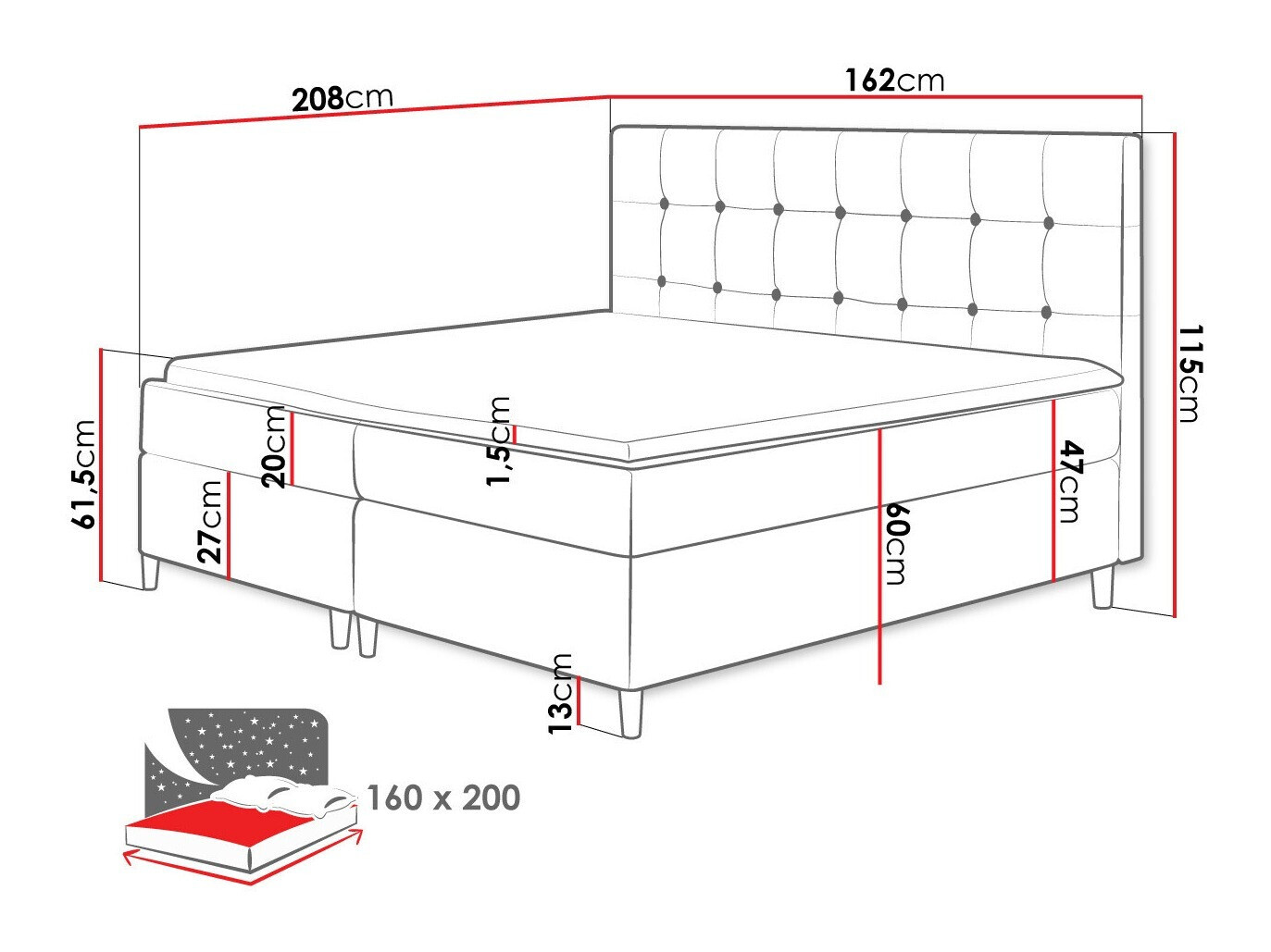 Continental bed Caseus (Magic Velvet 2257)