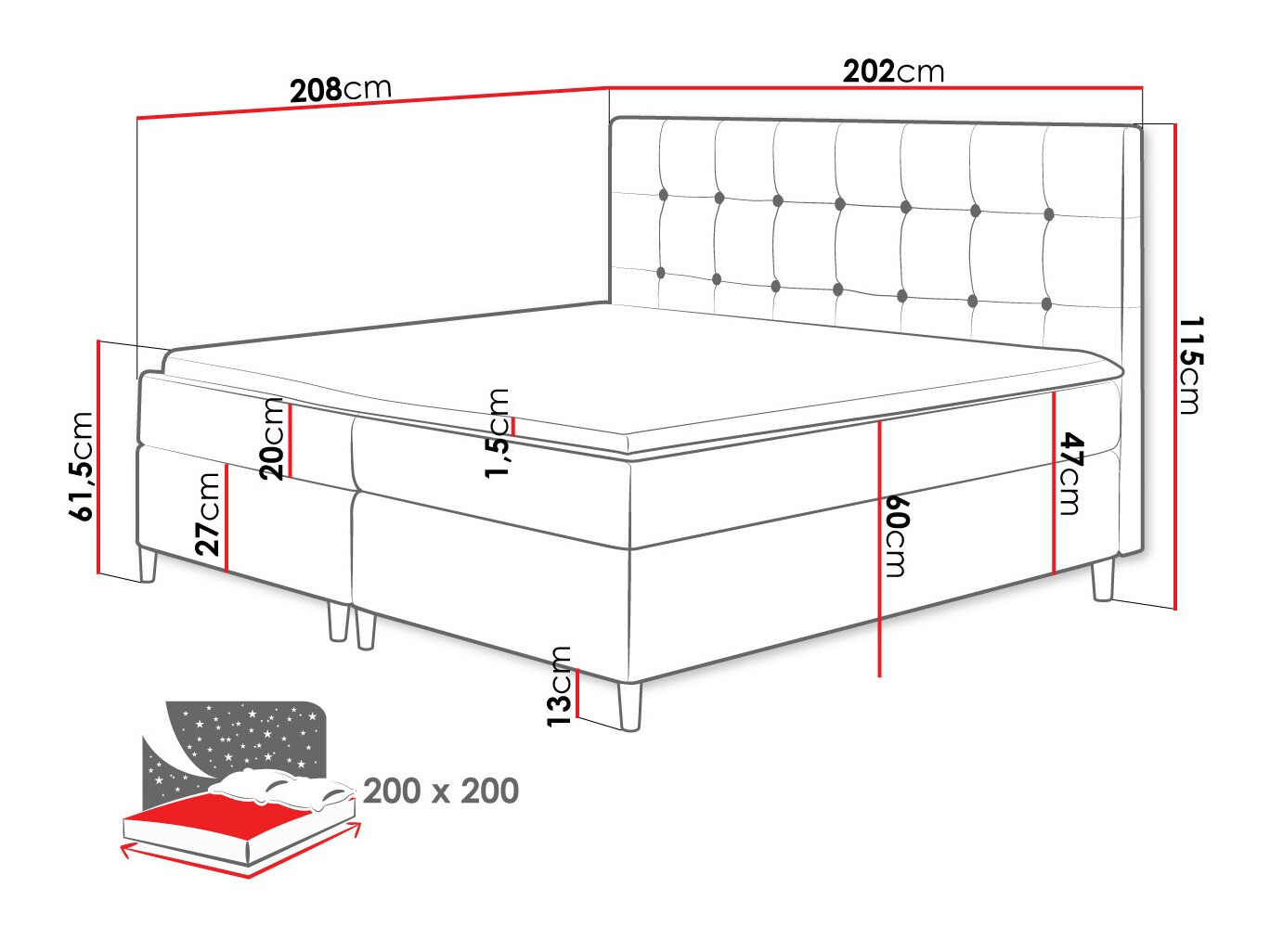 Continental bed Caseus (Magic Velvet 2257)