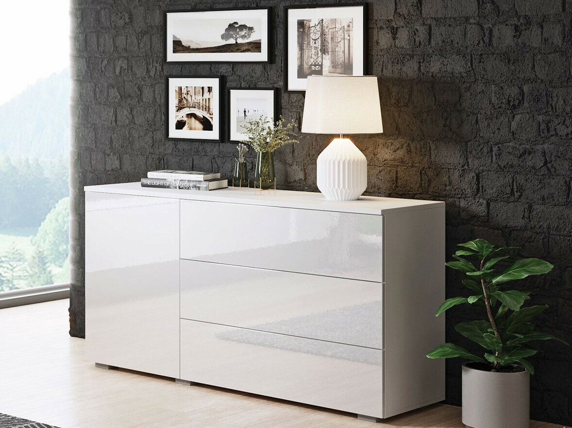 Chest of drawers Sarasota 128 (White + Glossy white)