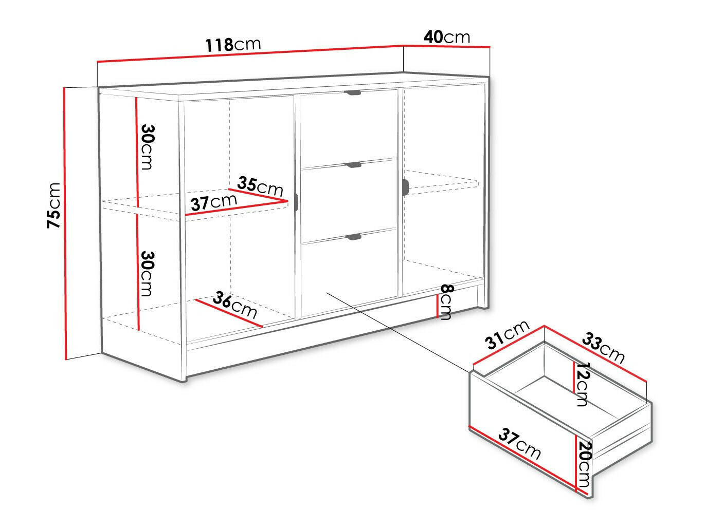Chest of drawers Comfivo Papilio (Black)