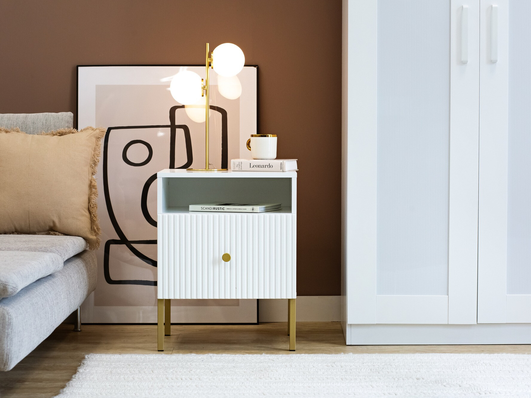 Bedside table Etliva 106 (White + Golden)