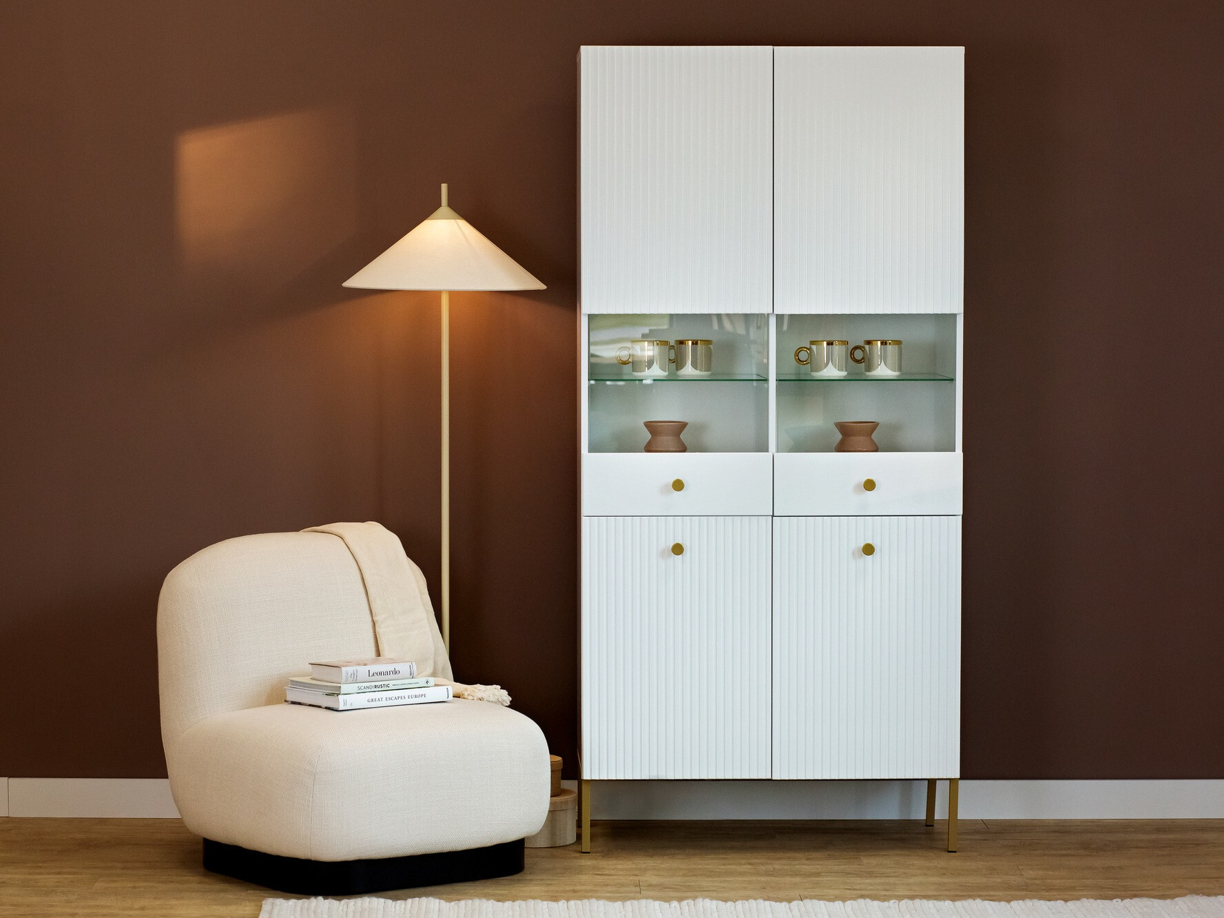 Bookcase Etliva 108 (White + Golden)