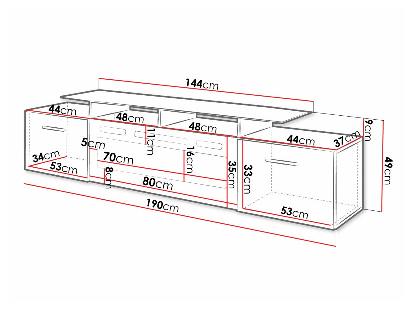 TV stand Numerus (Black + Glossy black)