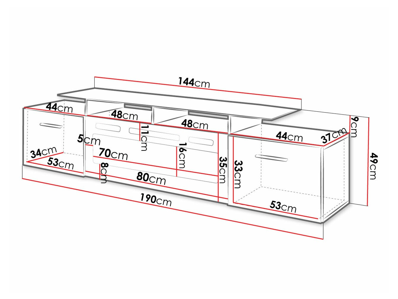 TV stand Numerus (Black + Glossy black)