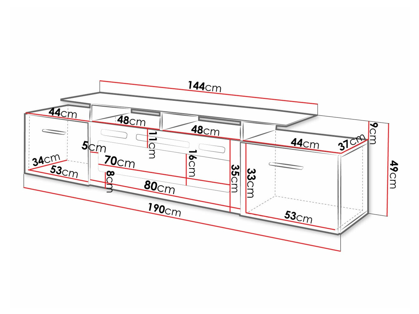 TV stand Numerus (White + Glossy white)