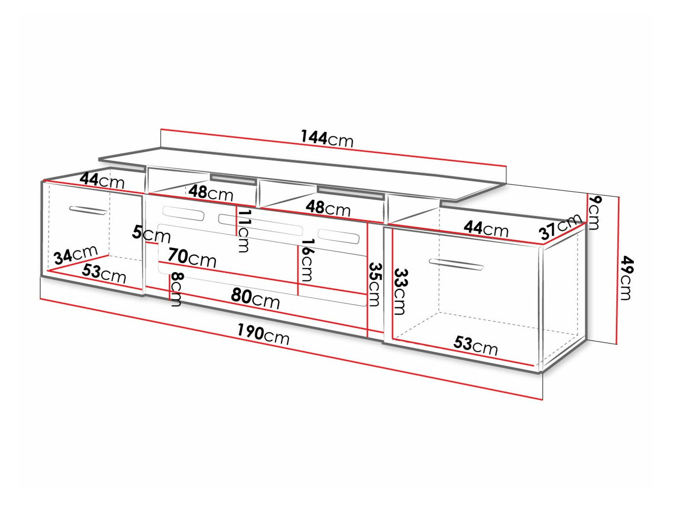TV stand Numerus (White + Glossy white)