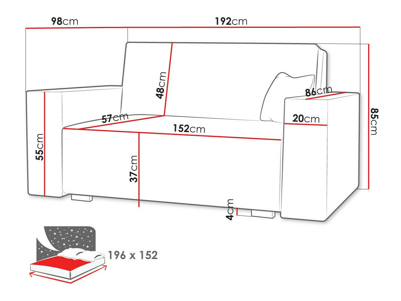 Sofa bed Serora IV (Neve 90)