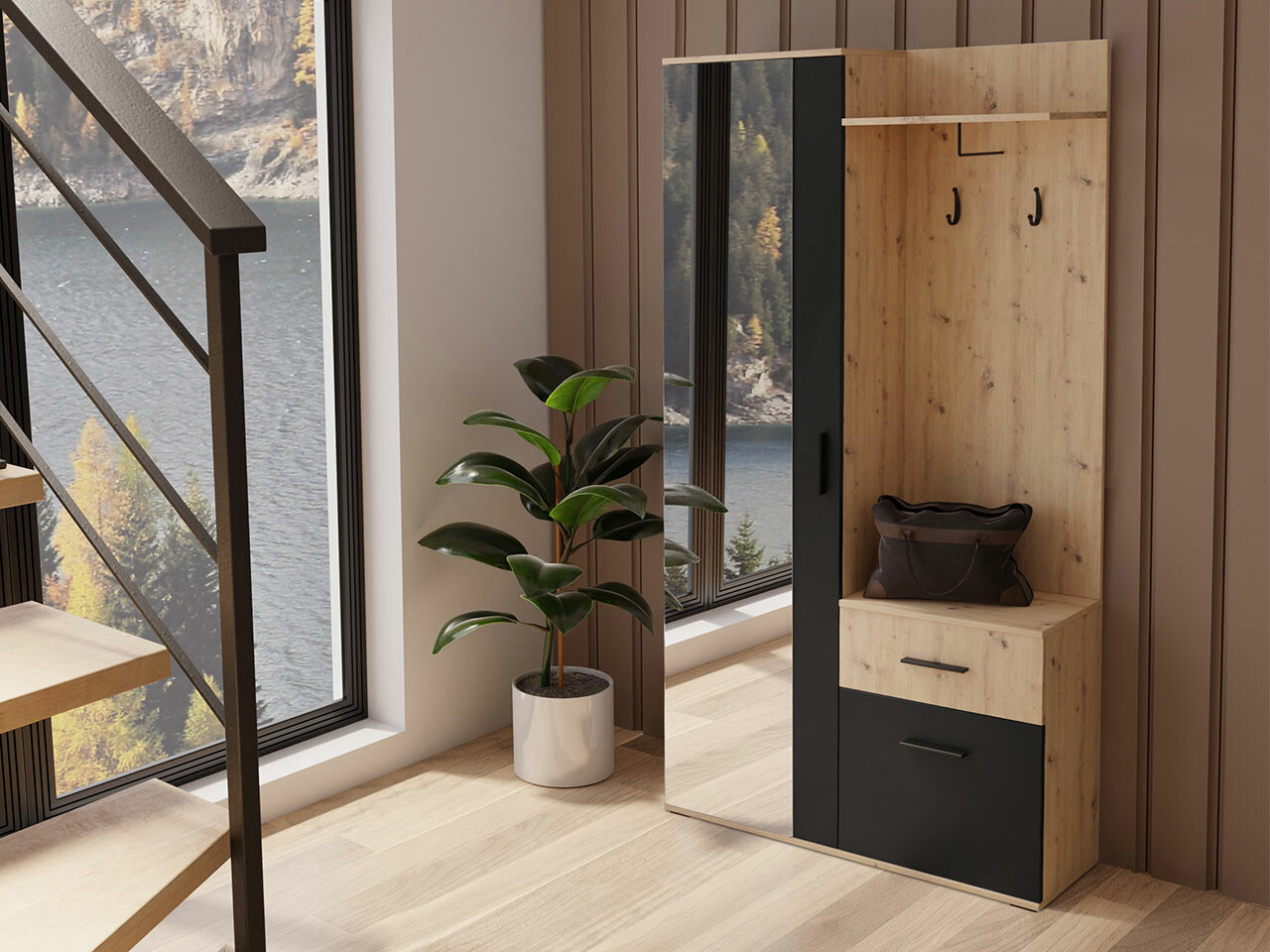 Hallway set Pavo (Artisan oak + Black)
