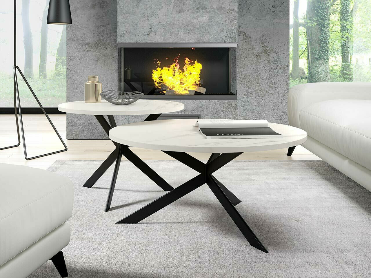 Coffee table set Oswego 108 (White marble + Black)