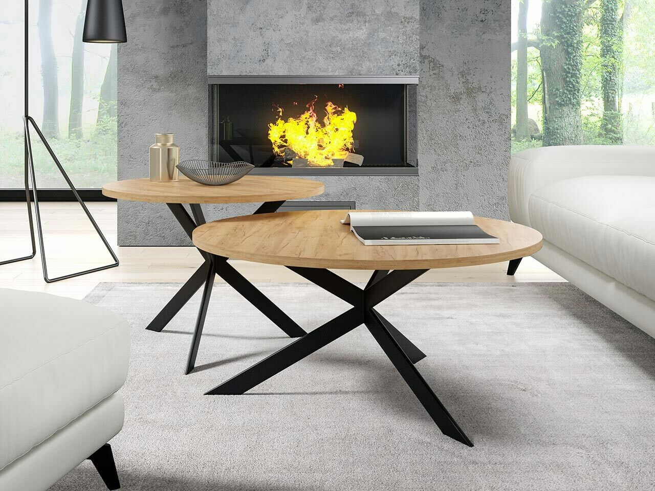 Nest of coffee tables Oswego 108 (Craft golden oak + Black)