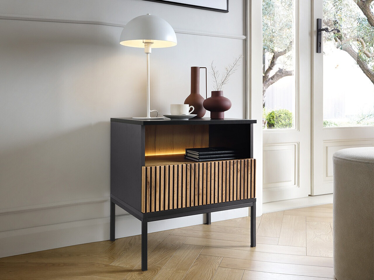 Bedside table Manal (Black + Wotan Oak)