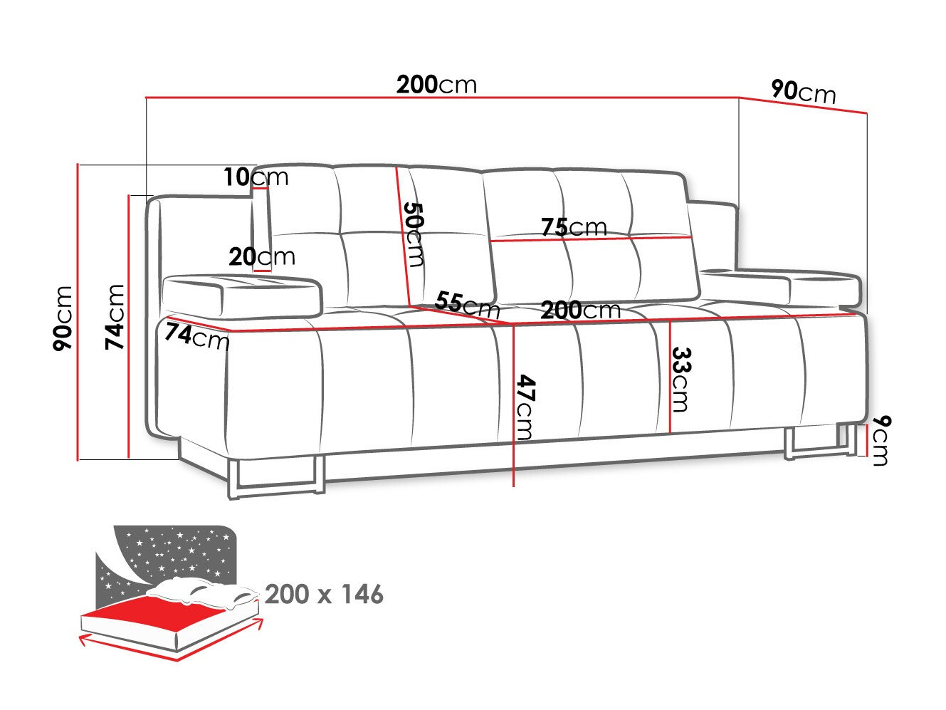 Sofa bed Columbus 151 (Lux 34)