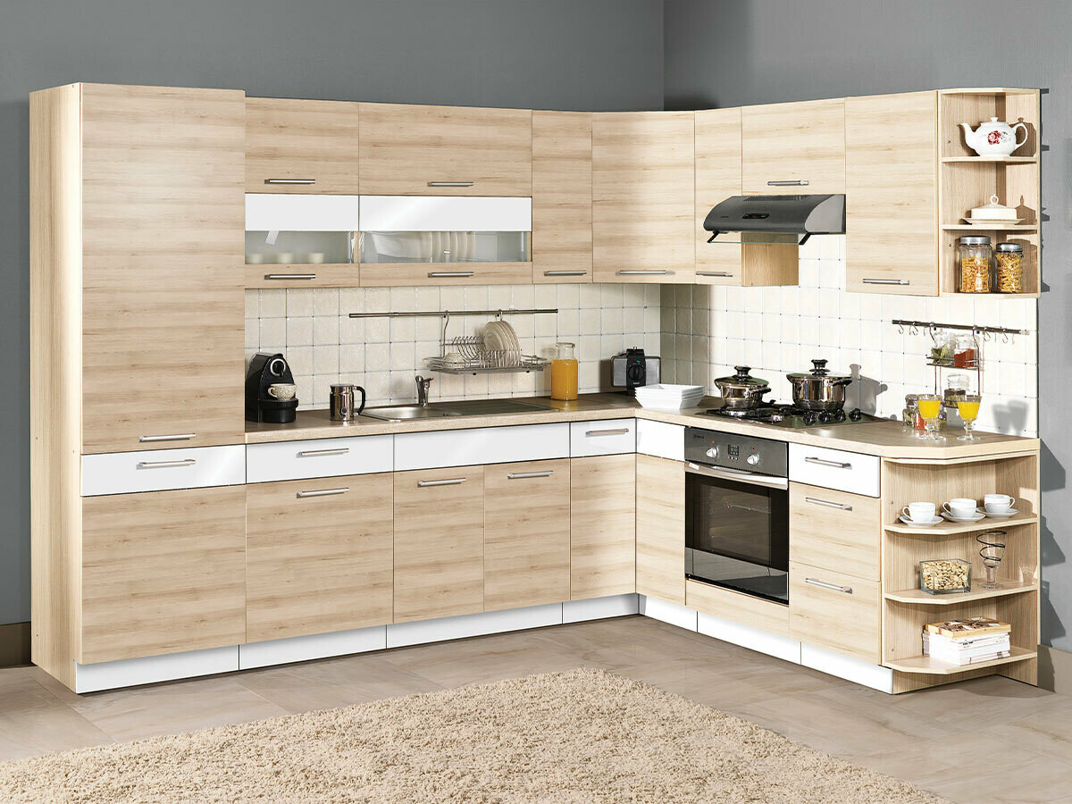 Modular wall-mounted corner cabinet Mode Beech 108