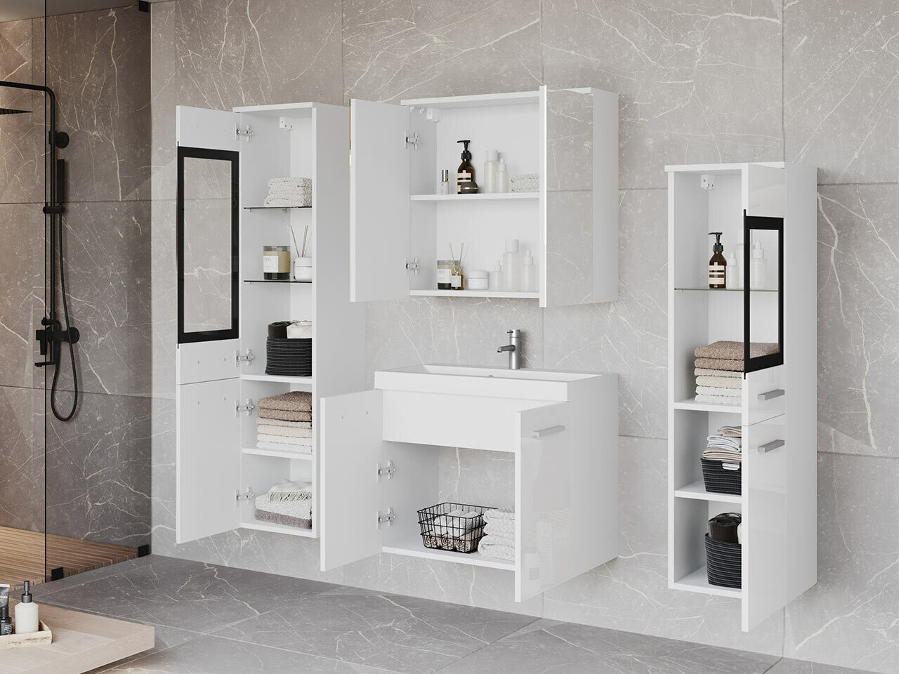 Bathroom set Scientia III (Glossy white + White)