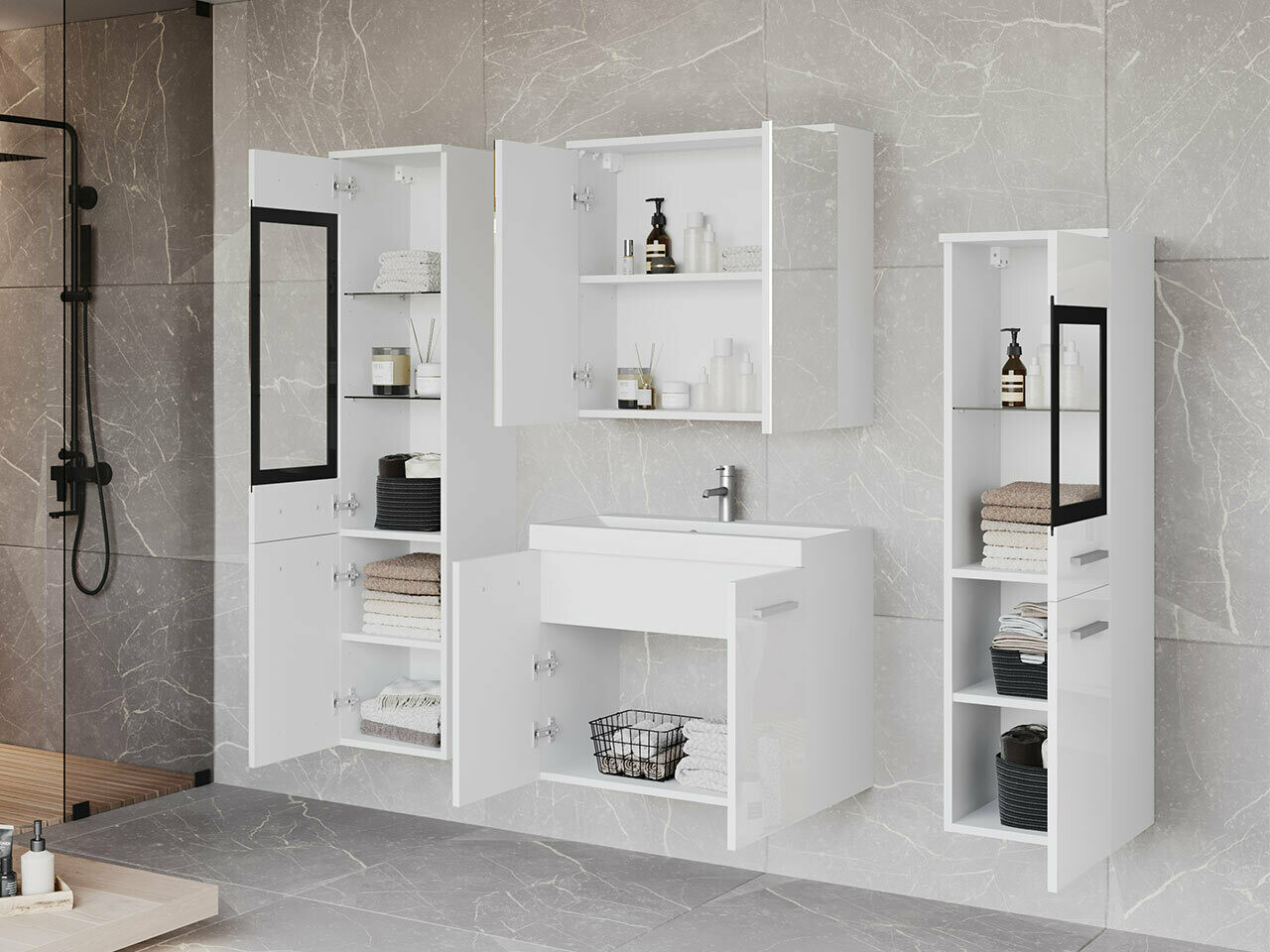 Bathroom set Scientia III (Glossy white + White)
