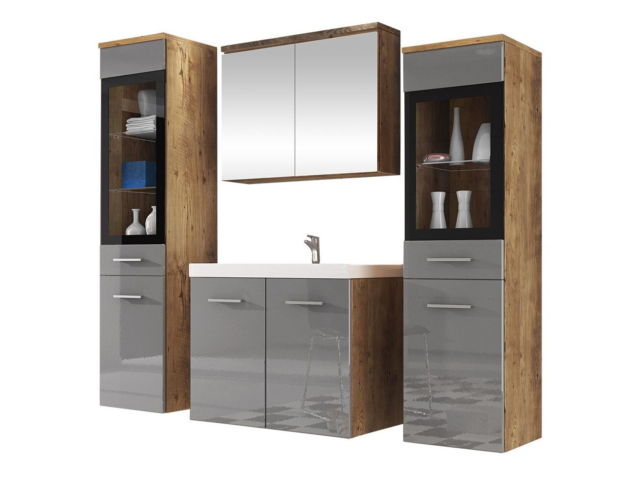 Bathroom set Scientia III (Gloss grey + Chestnut)