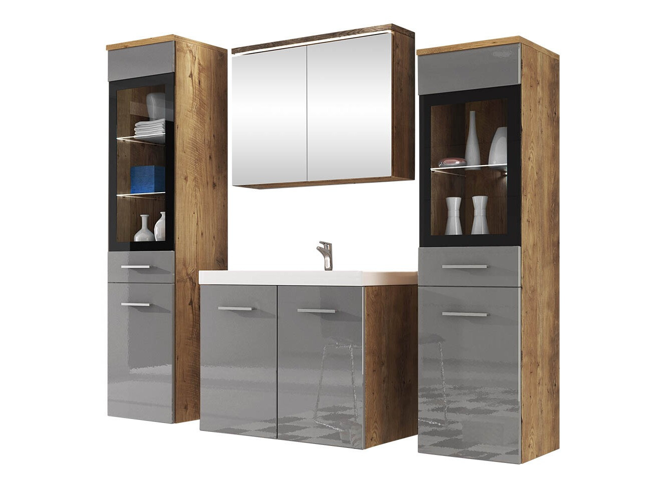 Bathroom set Scientia III (Gloss grey + Chestnut)