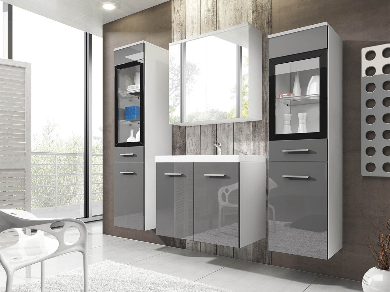 Bathroom set Scientia III (Gloss grey + White)
