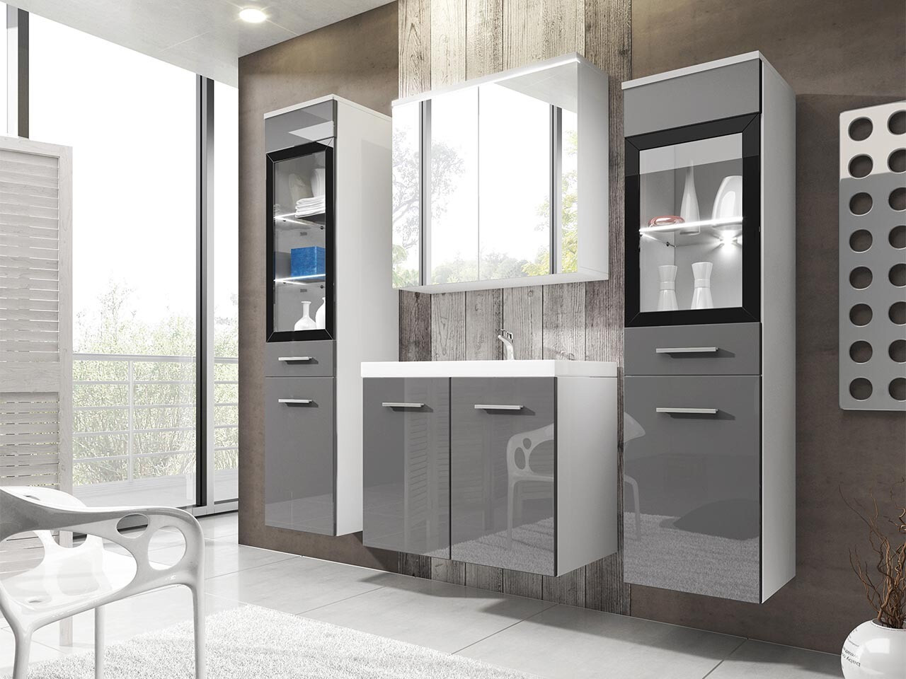 Bathroom set Scientia III (Gloss grey + White)
