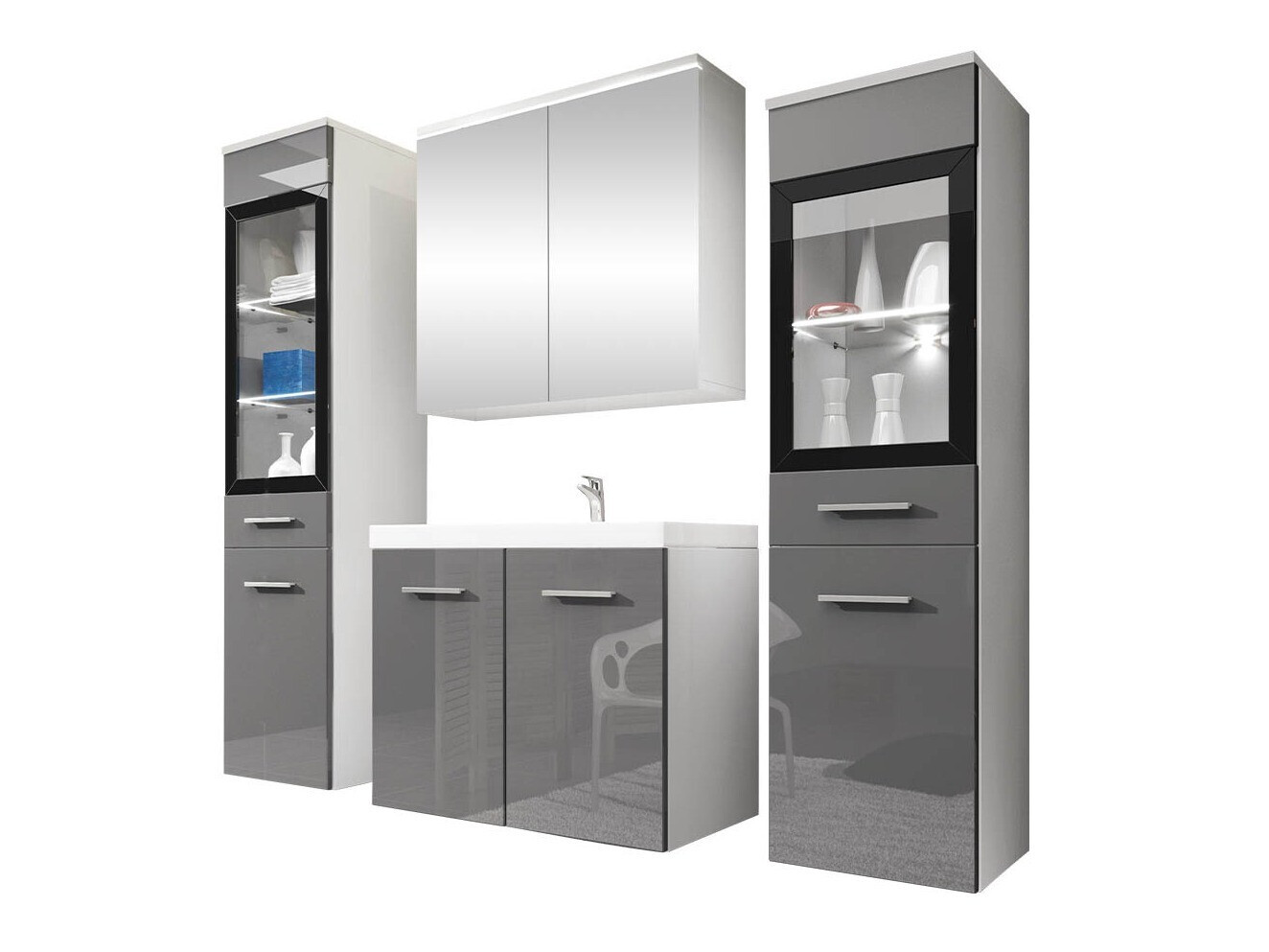 Bathroom set Scientia III (Gloss grey + White)