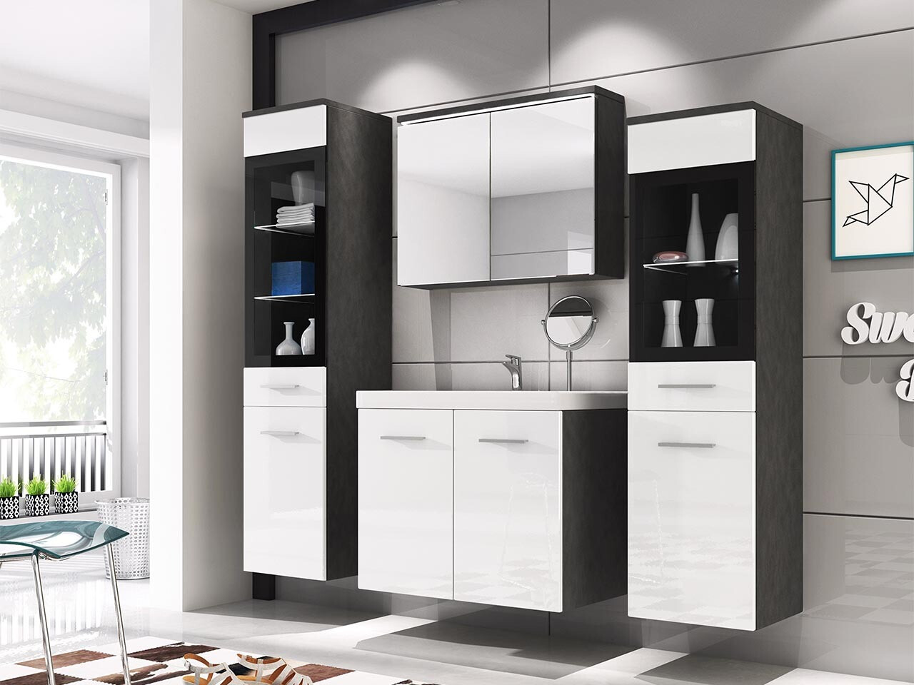 Bathroom set Scientia III (Glossy white + Matera grey)
