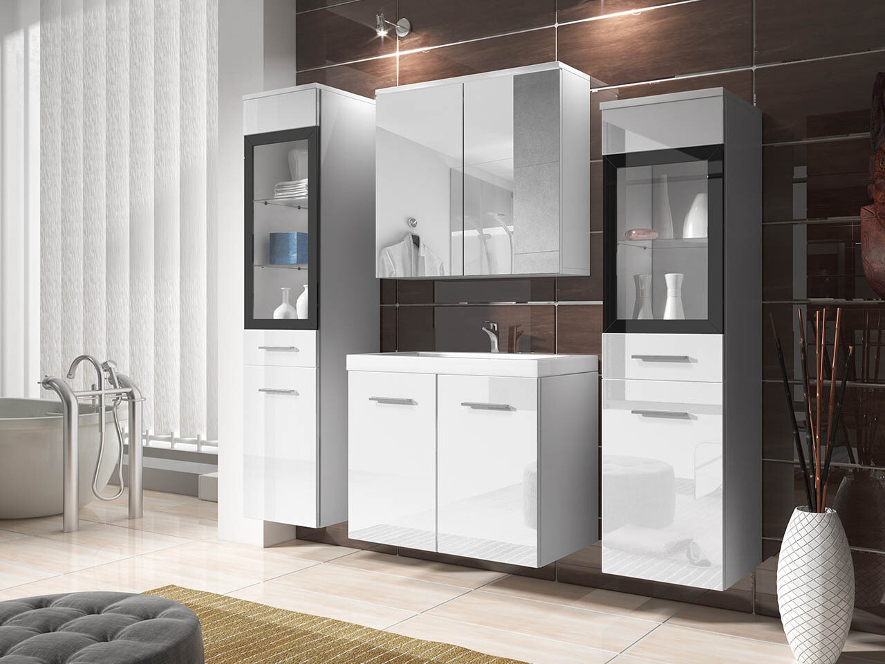Bathroom set Scientia III (Glossy white + White)