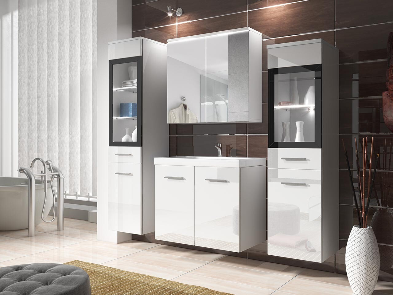 Bathroom set Scientia III (Glossy white + White)