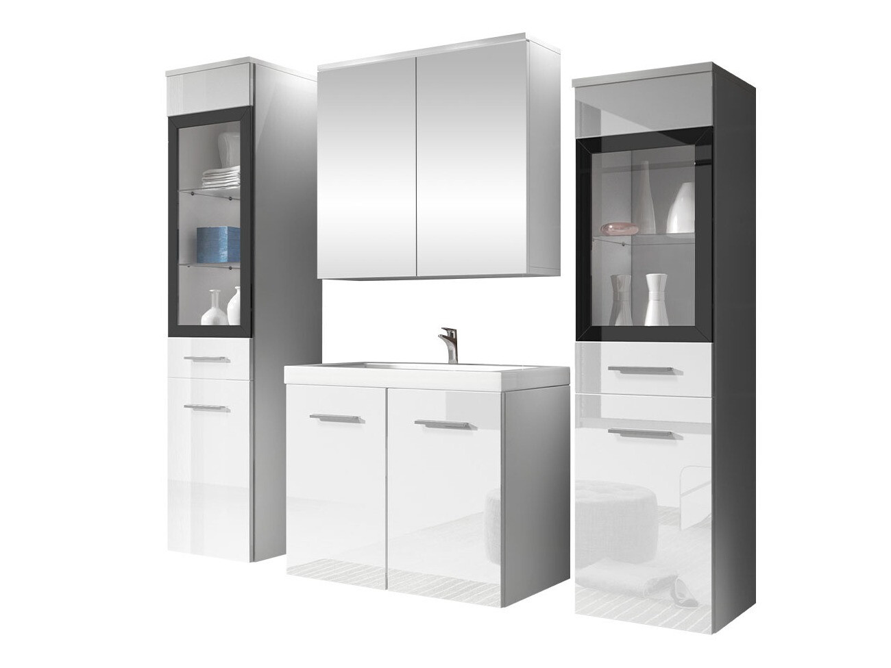 Bathroom set Scientia III (Glossy white + White)