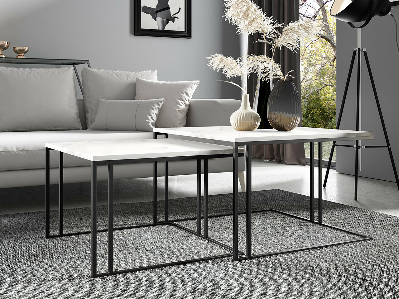 Coffee table set Oswego 110 (White marble + Black)