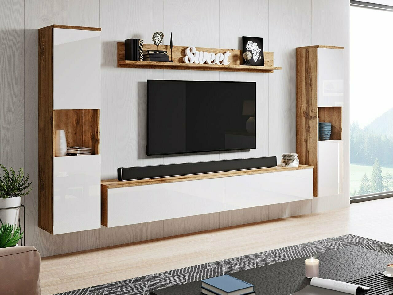 Living room set Sarasota 131 (Wotan Oak + Glossy white)