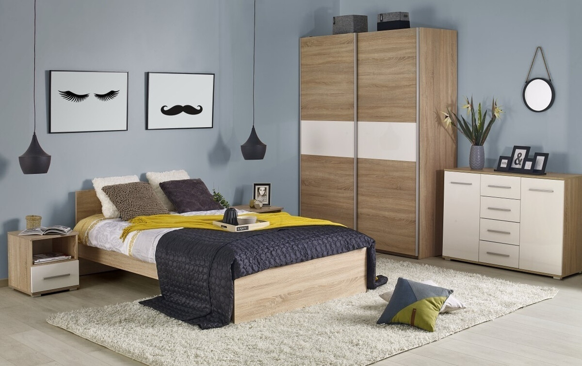 Bedside table Cirveso 111 (Sonoma oak + Glossy white)