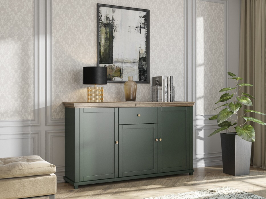 Chest of drawers Tolnue 106 (Dark green + Lefkas oak)