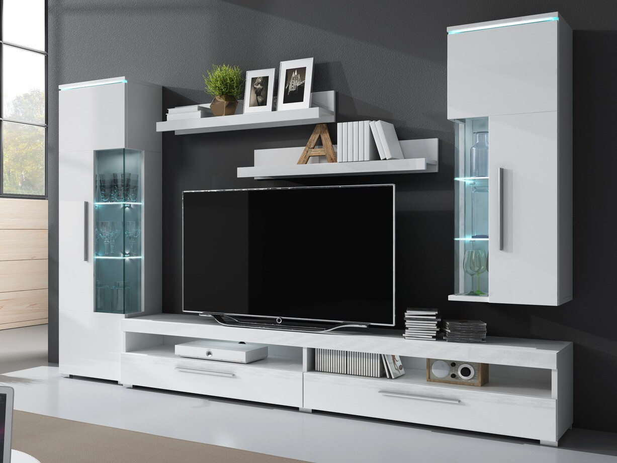 Living room set Torvire 108 (White + Glossy white)