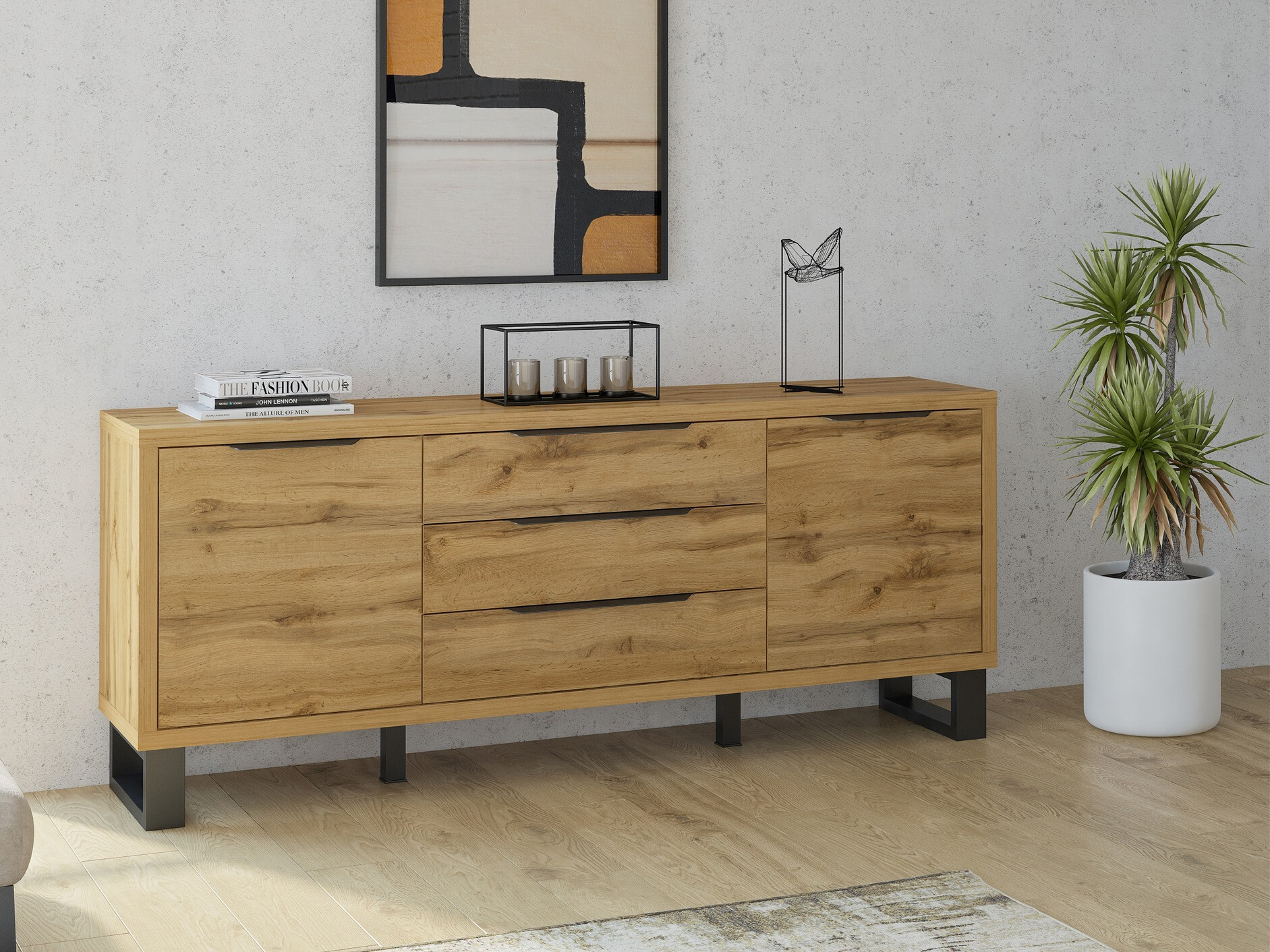Chest of drawers Avicavu 102 (Wotan Oak + Black)
