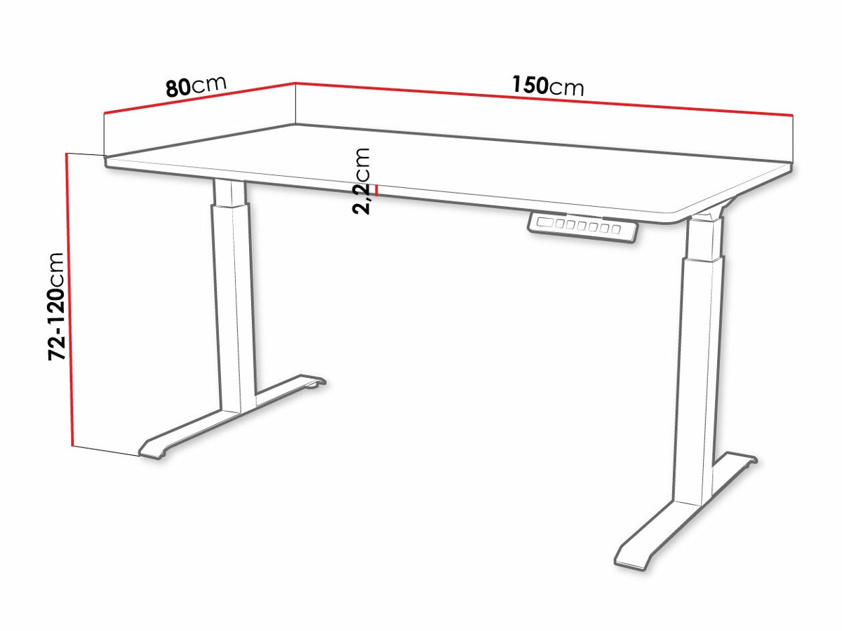 Height-adjustable desk Charlotte 195 (White + Black)