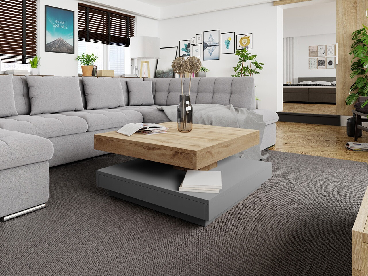 Coffee table transformer Comfivo Pisces (Graphite + Wotan Oak)
