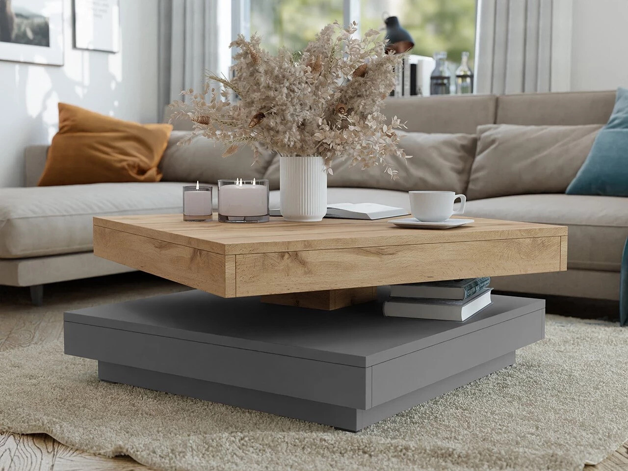 Coffee table transformer Comfivo Pisces (Graphite + Wotan Oak)