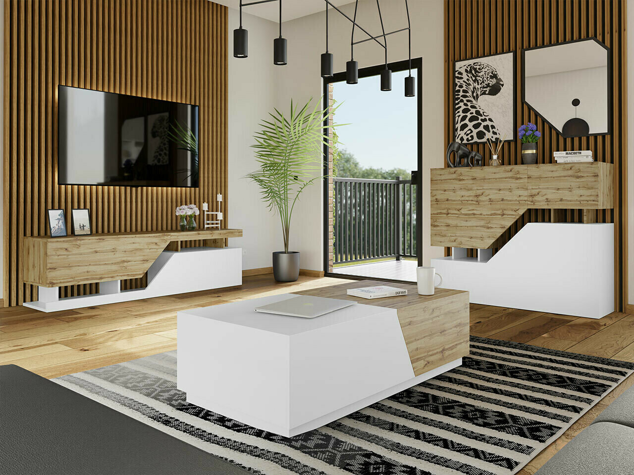 Living room set Comfivo Daldune I (Wotan Oak + White)