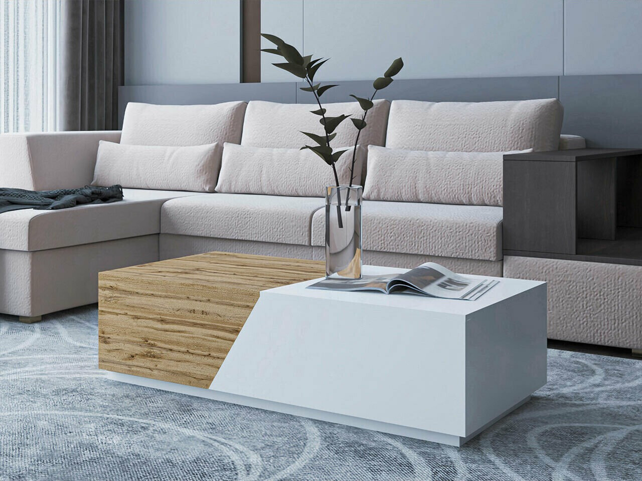 Transforming coffee table Comfivo Daldune (Wotan Oak + White)