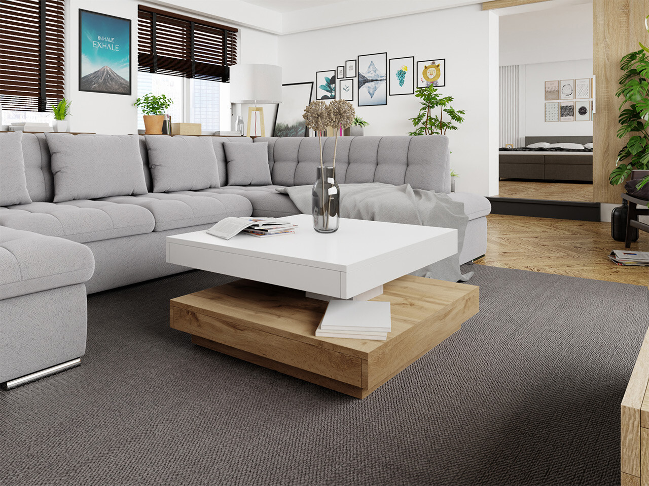Transforming coffee table Comfivo Pisces (Wotan Oak + White)