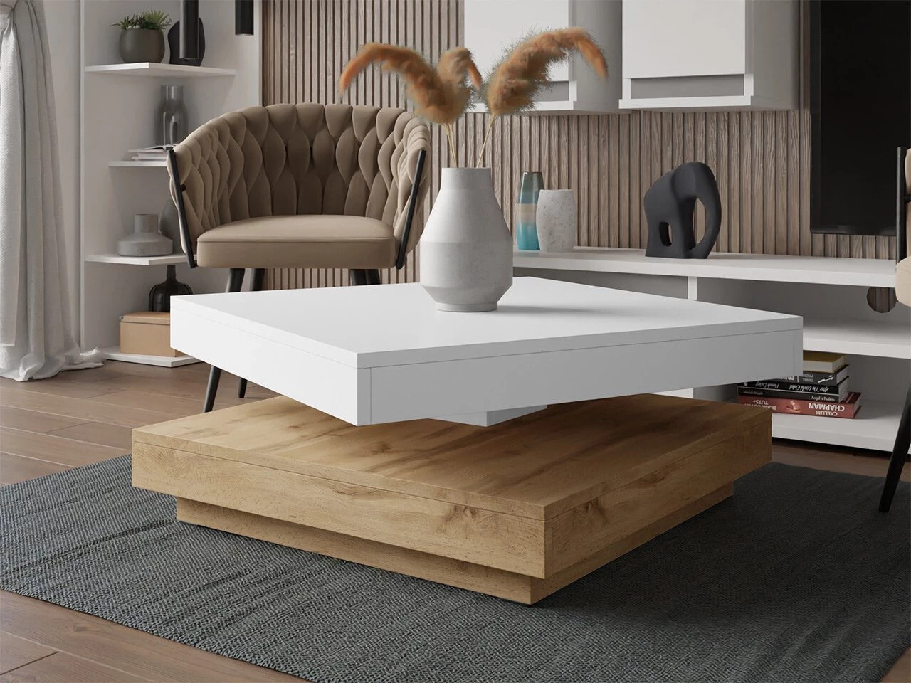 Transforming coffee table Comfivo Pisces (Wotan Oak + White)
