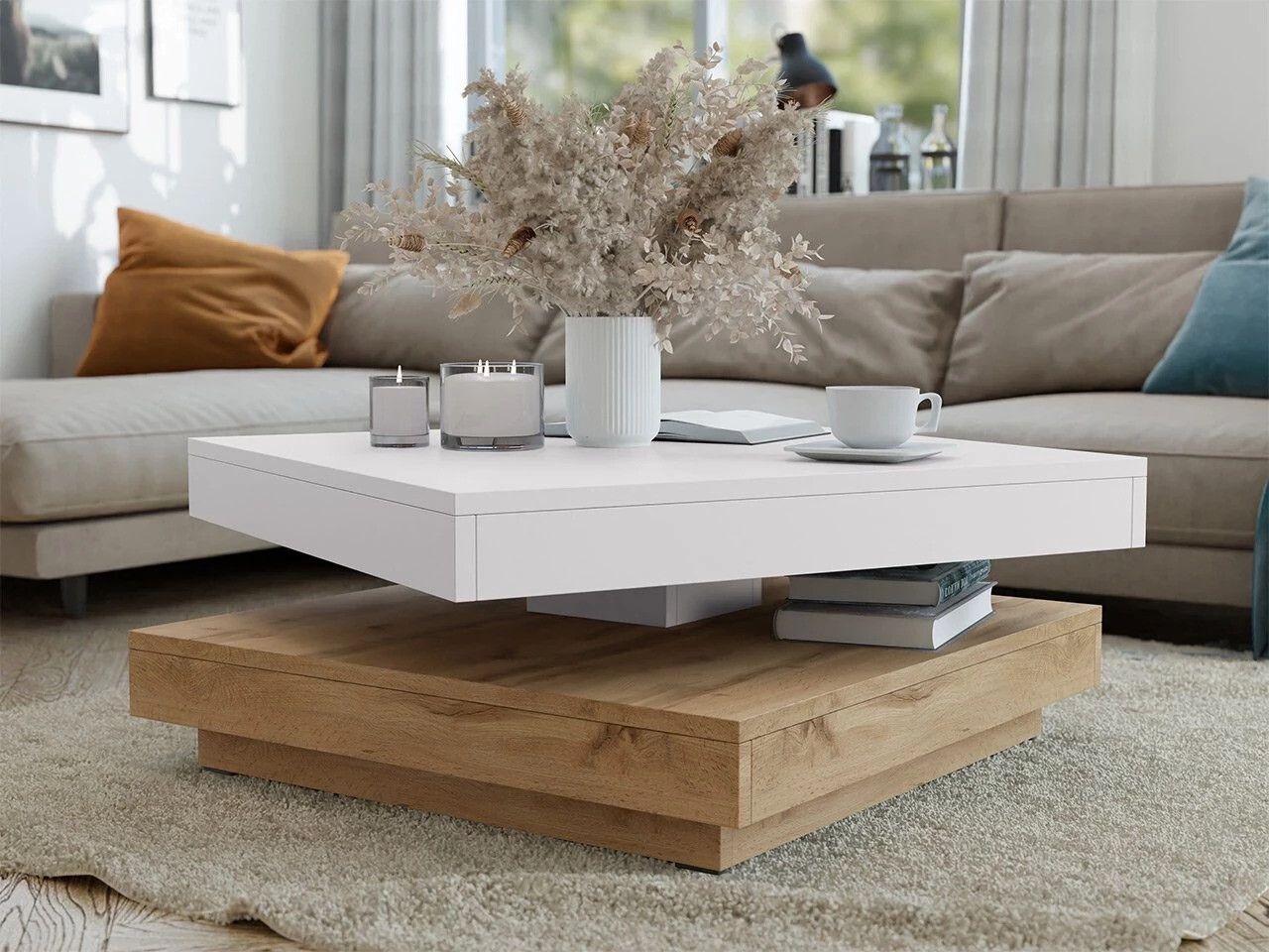 Transforming coffee table Comfivo Pisces (Wotan Oak + White)