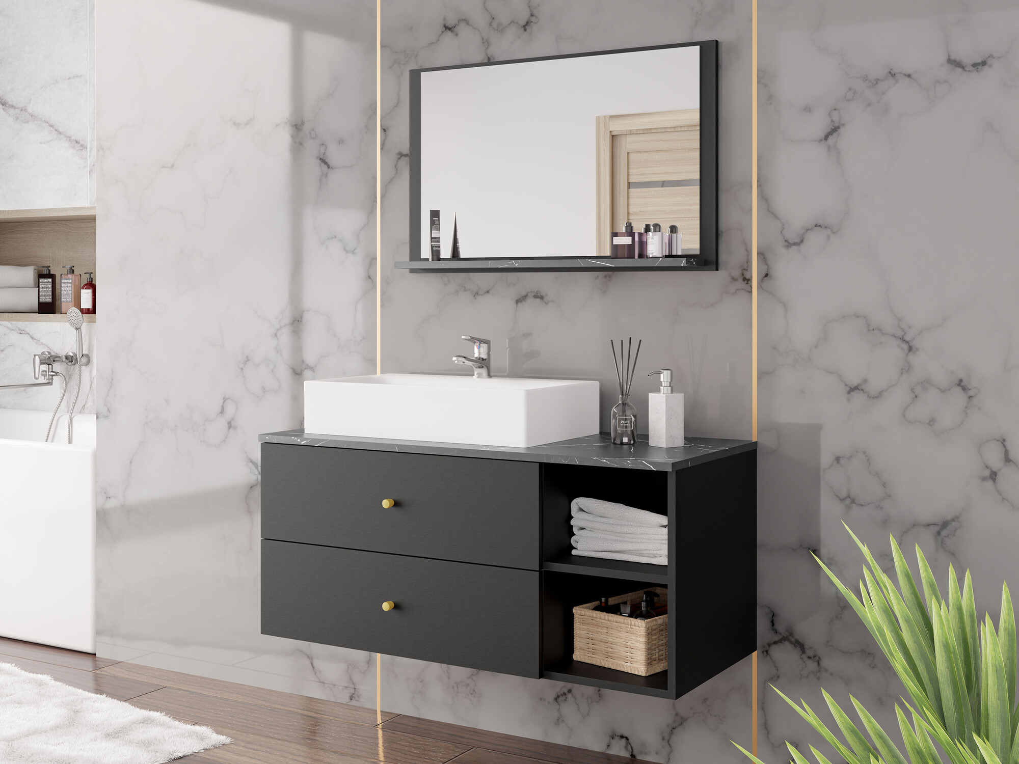 Bathroom set Salus I (Black + Black marble)