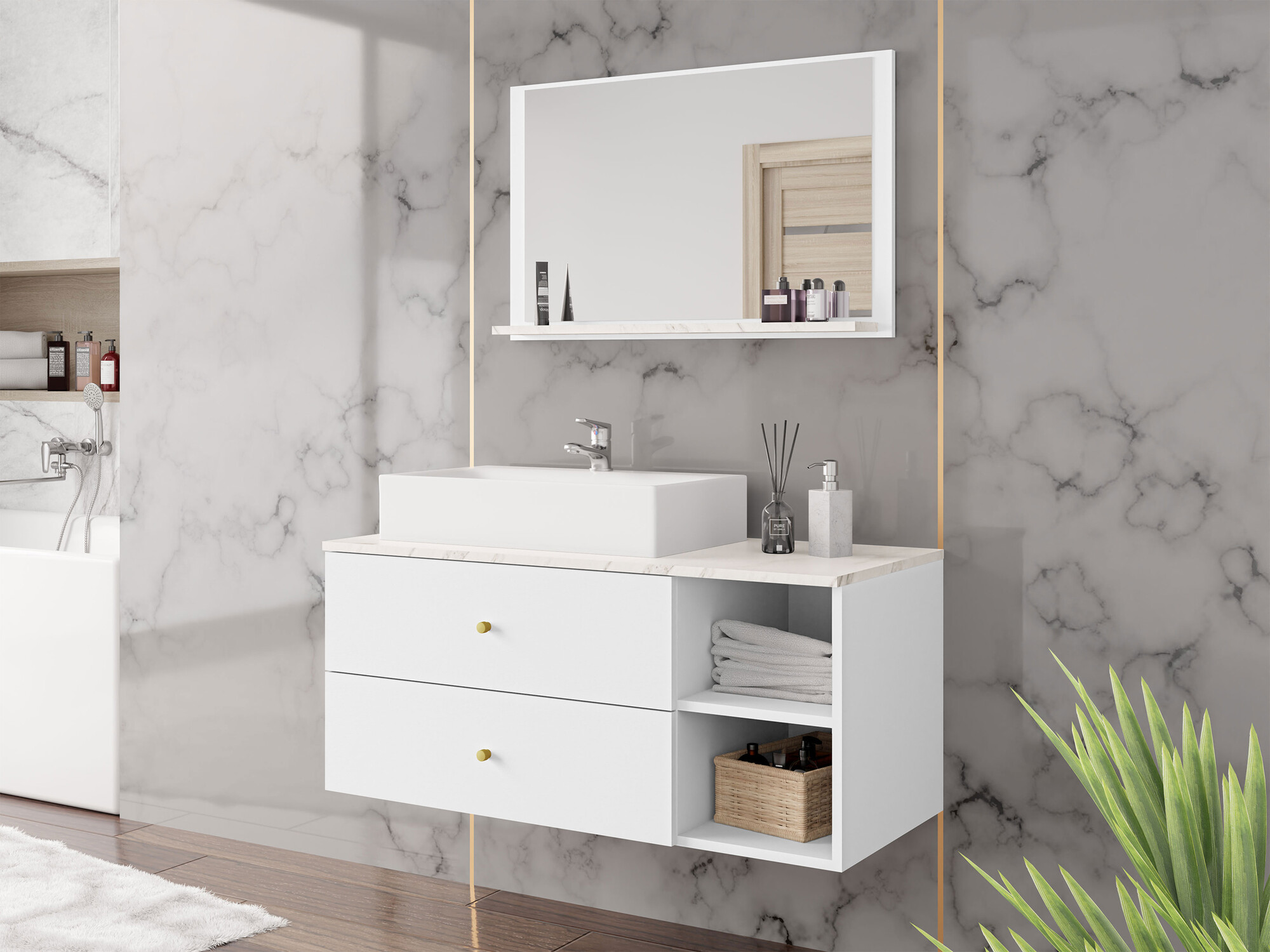 Bathroom set Salus I (White + White marble)
